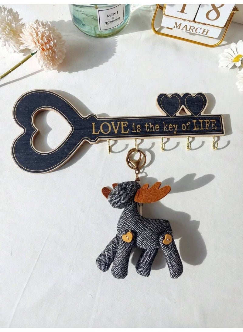1 Love Is the Key of Life Wall Key Holder – Wooden Key-Shaped Wall Decor with Hooks – Rustic Home Entryway Key Rack – Romantic House Organizer - Image 1